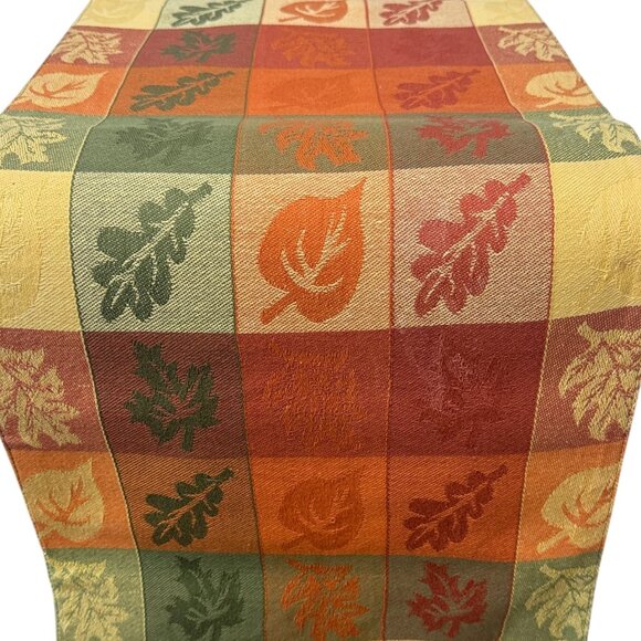 Autumn Leaves Table Runner 13x68 Woven Tapestry Orange Thanksgiving Fall Decor - Picture 4 of 9